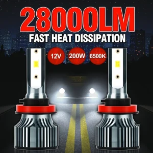 Roadsun 2pcs LED Headlight Bulbs - 28000LM 200W 6500K Ultra-white