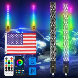 2PCS 2FT Bluetooth LED Whip Lights – Spiral Colorful Antenna for ATV/UTV/RZR